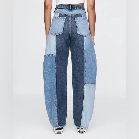 GAP High Rise Barrel Jeans In Patchwork - Picture 2 of 5